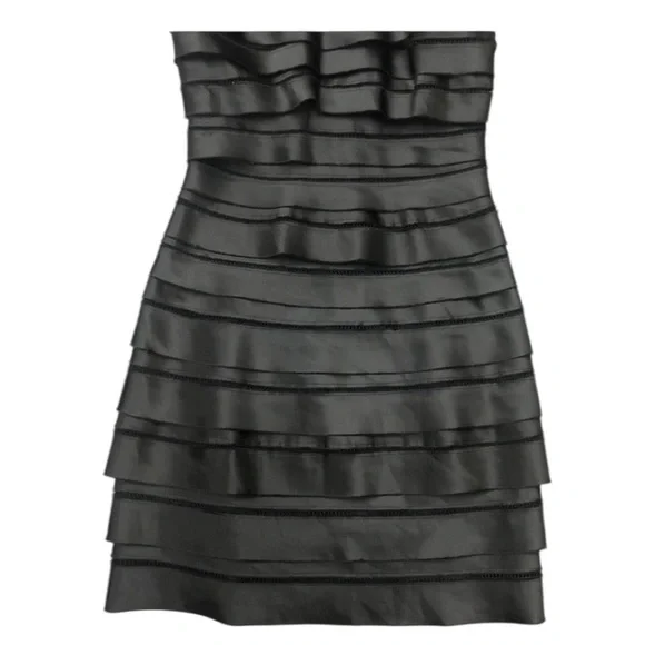 BCBGMaxAzria Black Satin Halter Tiered Mini Dress Cocktail Party Dress Size 4 - Picture 4 of 10